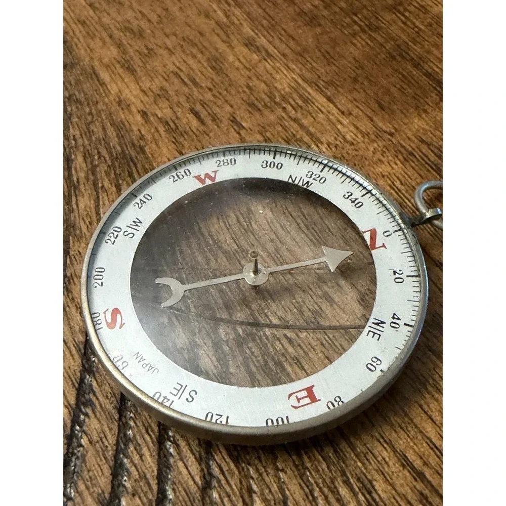 Vintage Japan Handheld Double-Sided Day/Night Glass Compass Glow in the Dark